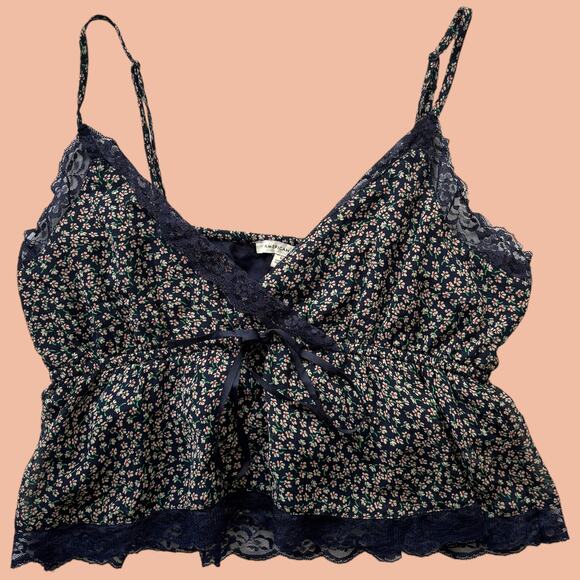 American Eagle lace babydoll cami navy floral size S - Picture 1 of 4